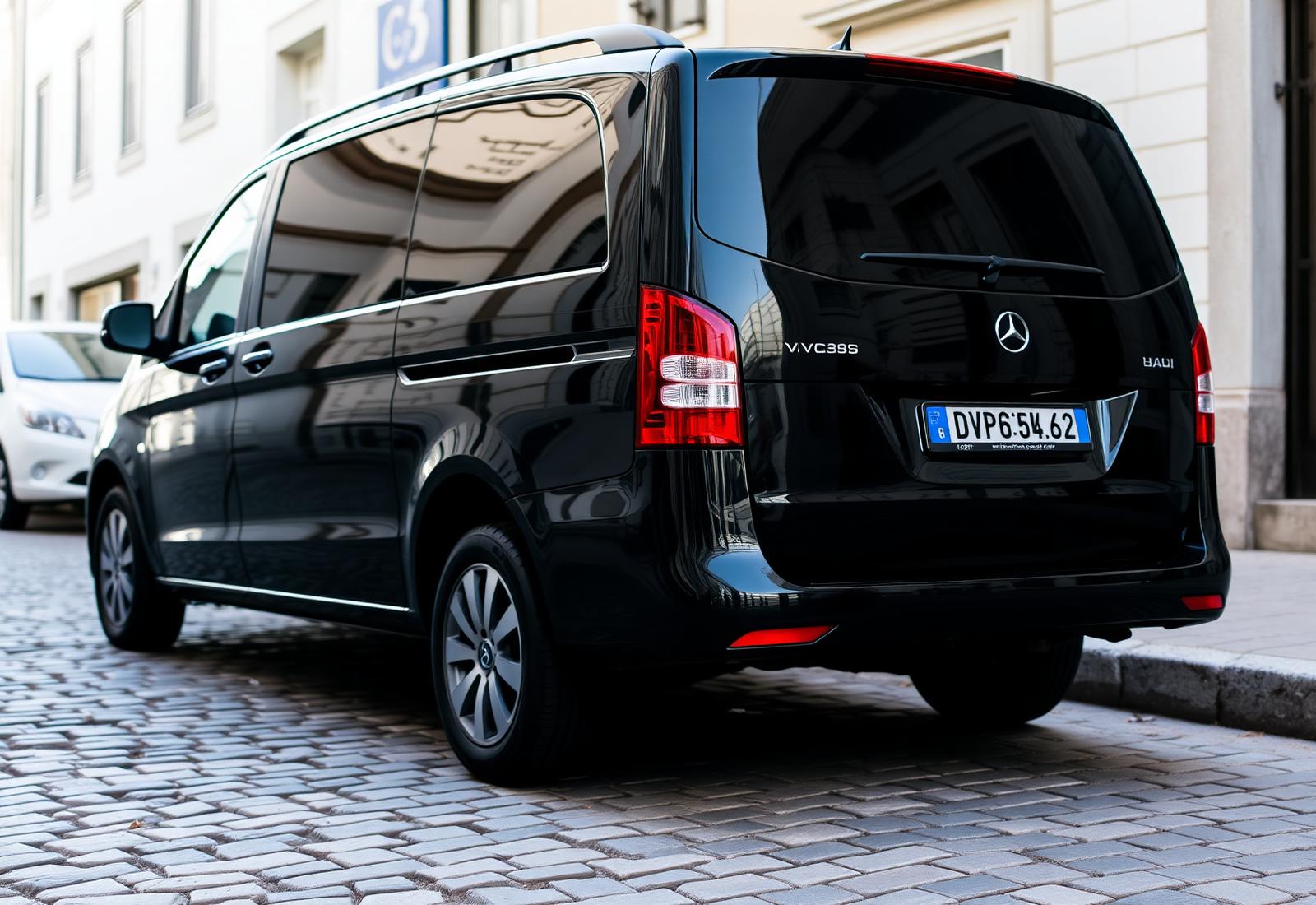Elegant black private transfer vehicle on a Porto street